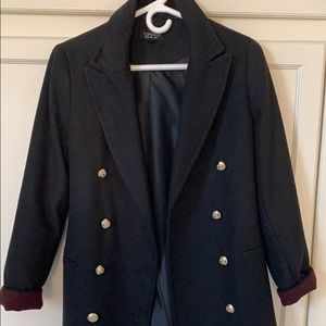 Top Shop Black Peacoat with Faux Fur Collar